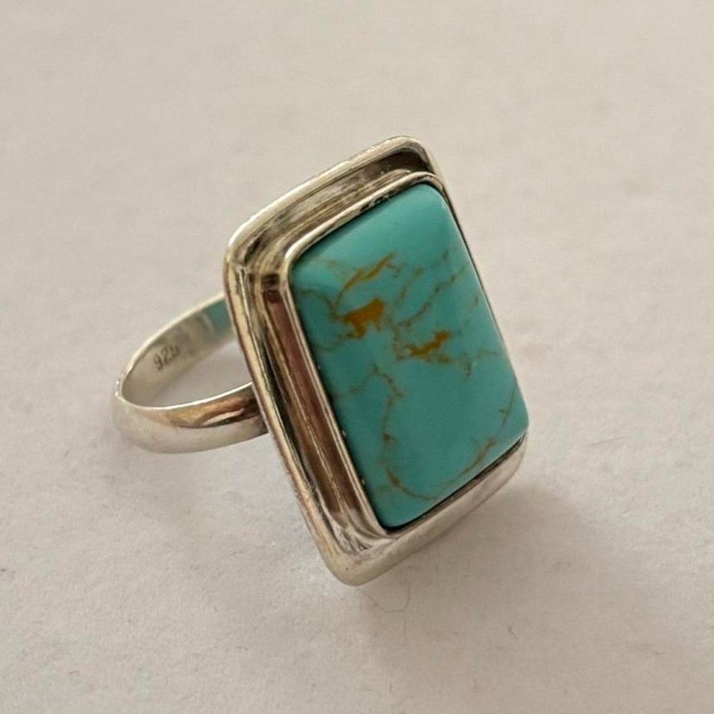 Vintage 925 Sterling Silver Super Chunky Turquoise Boho Statement Ring Size 7.5